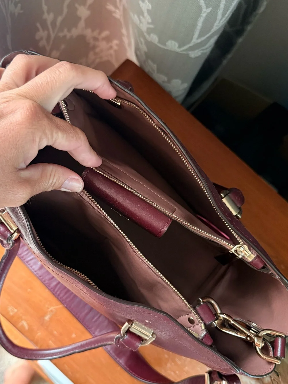 Michael Kors Plum Leather Satchel with Gold Hardware